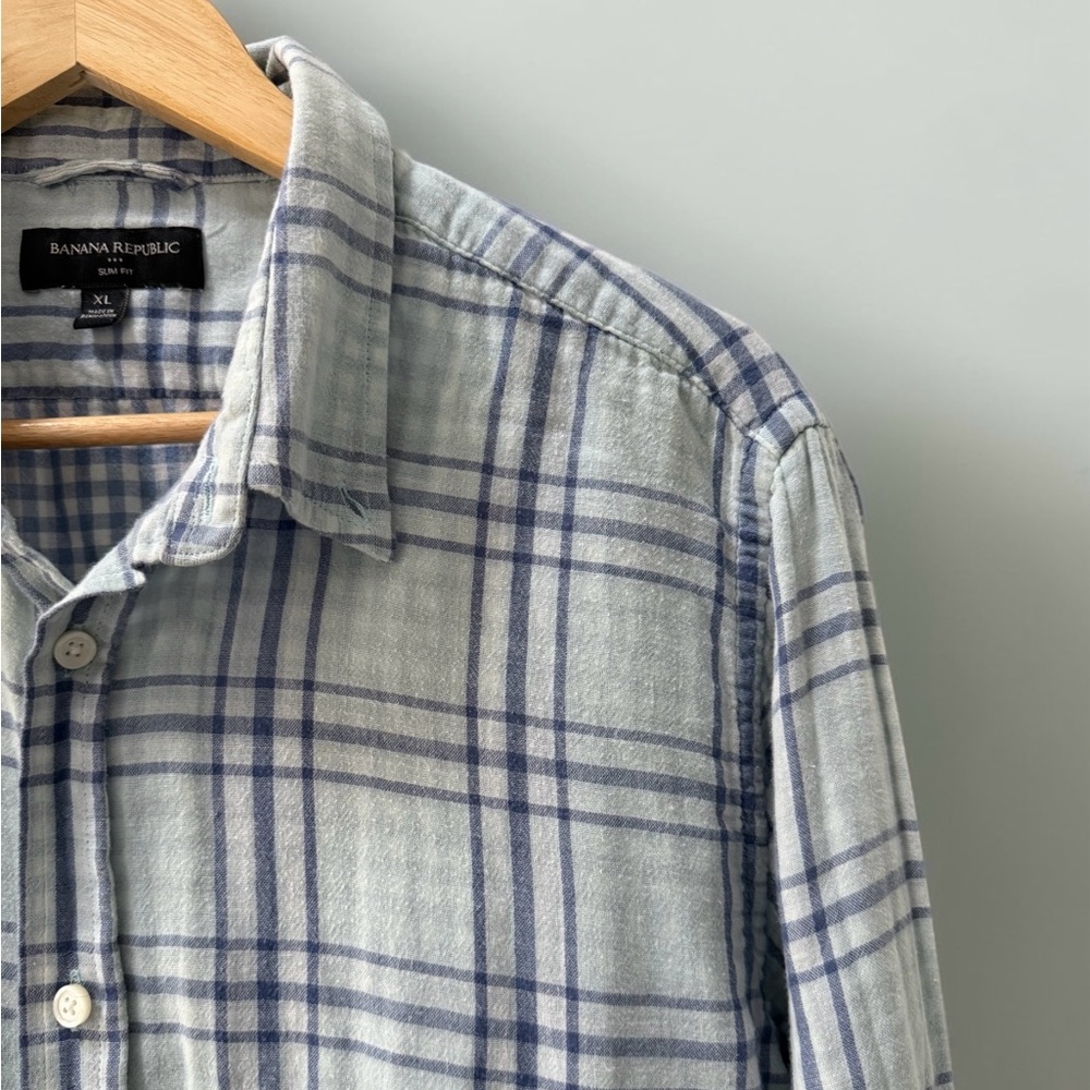 Banana Republic Women’s Blue Plaid Flannel Button-Up Shirt XL - Picture 5 of 7